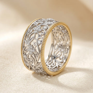 Silver and Gold Ornate Band Ring by Harrison & James - ring product image 1