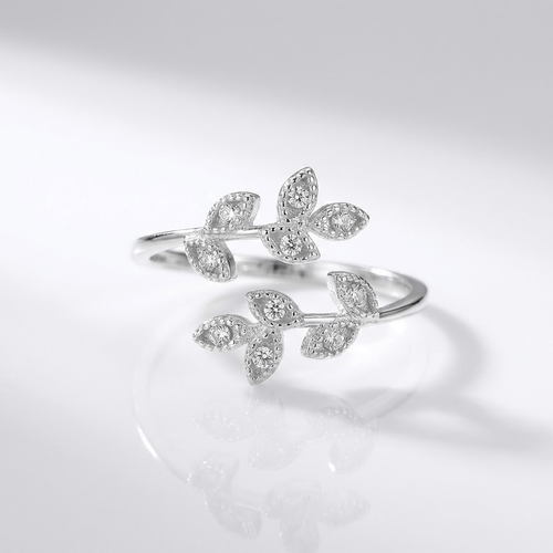 SILVER ZIRCONIA LEAF WRAP - (ADJUSTABLE) by Harrison & James - jewelry product image 1