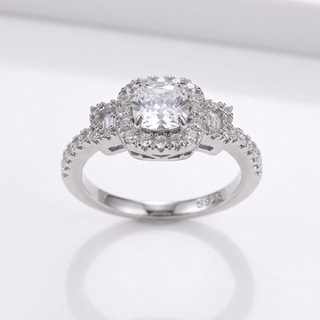 SILVER CUSHION DIAMOND HALO RING by Harrison & James - ring product image 1
