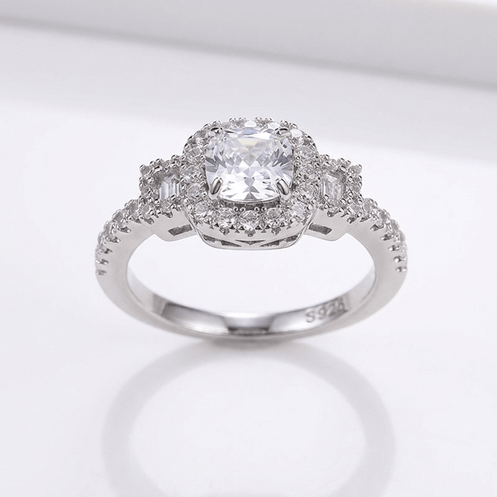 SILVER CUSHION DIAMOND HALO RING by Harrison & James - ring product image 1
