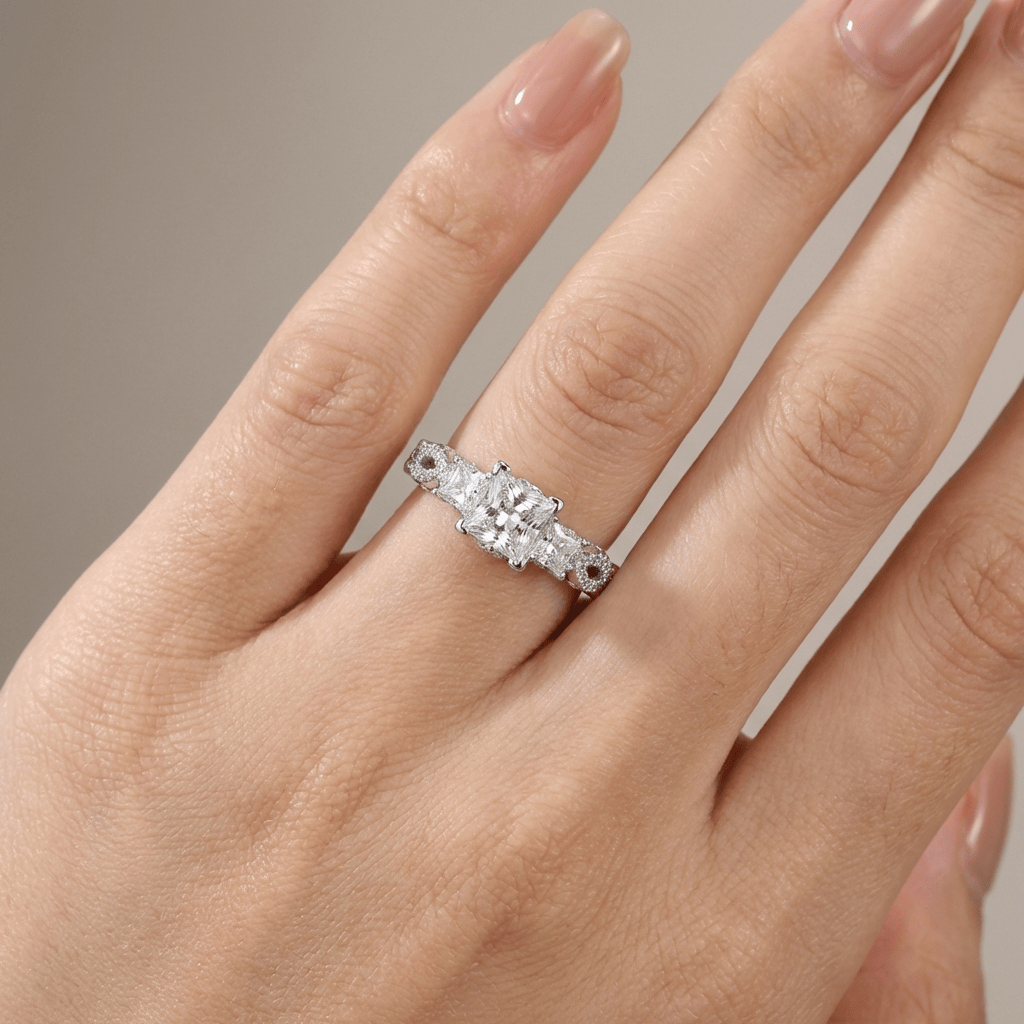 THREE STONE ZIRCONIA SILVER TWIST RING by Harrison & James - ring product image 2