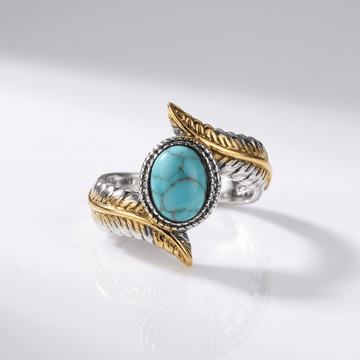 SILVER GOLD TURQUOISE BOHEMIAN RING by Harrison & James - ring product image 1
