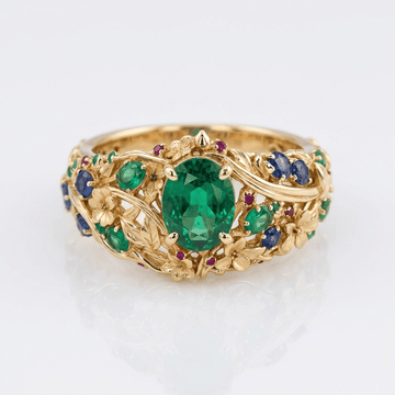 GOLD EMERALD SAPPHIRE VINTAGE RING by Harrison & James - ring product image 1