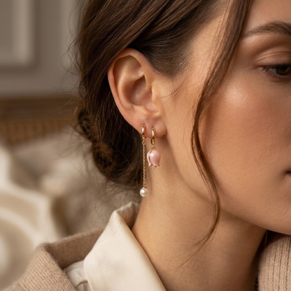 Gold Floral Pearl Drop Earrings by Harrison & James - earrings product image 2