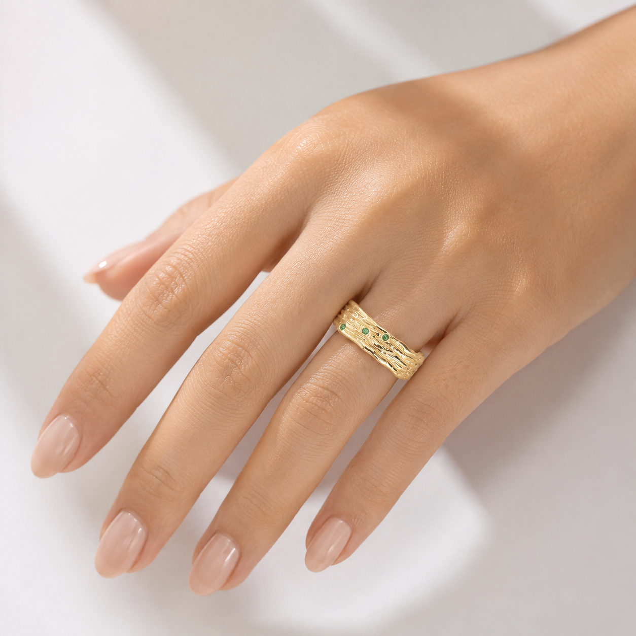 EMERALD TEXTURED CUFF RING - (ADJUSTABLE) by Harrison & James - ring product image 2