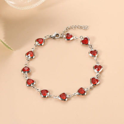 Silver Ruby Heart Chain Bracelet by Harrison & James - bracelet product image 2