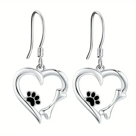 Yaritza™ – Silver Paw & Heart Drop Earrings by Harrison & James - earrings product image 2