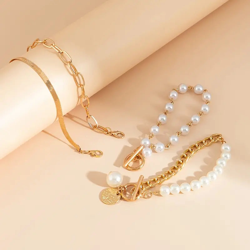 Chic Gold 4-Piece Bracelet Set – Snake, Pearls & Links | Gold by Harrison & James - bracelet product image 5