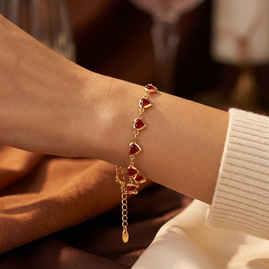 Gold Ruby Heart Chain Bracelet by Harrison & James - bracelet product image 2