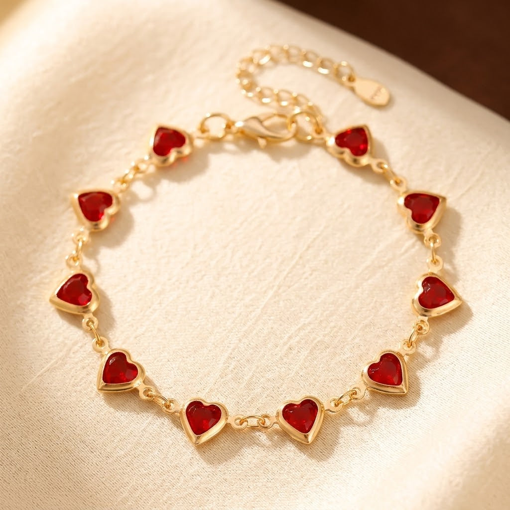 Gold Ruby Heart Chain Bracelet by Harrison & James - bracelet product image 1
