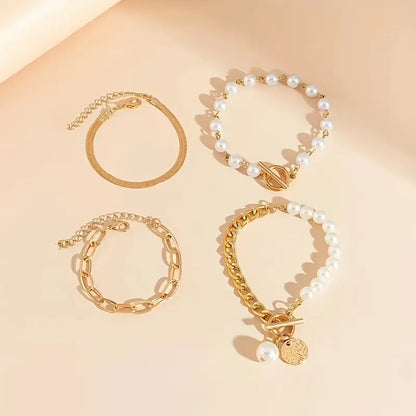 Chic Gold 4-Piece Bracelet Set – Snake, Pearls & Links | Gold by Harrison & James - bracelet product image 4