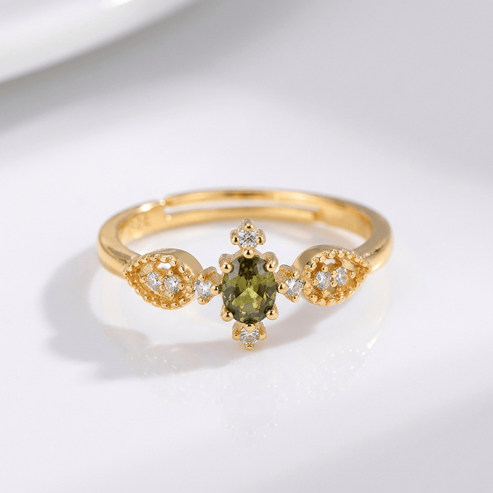 OLIVE GREEN CRYSTAL DAINTY GOLD RING - (ADJUSTABLE) by Harrison & James - ring product image 1