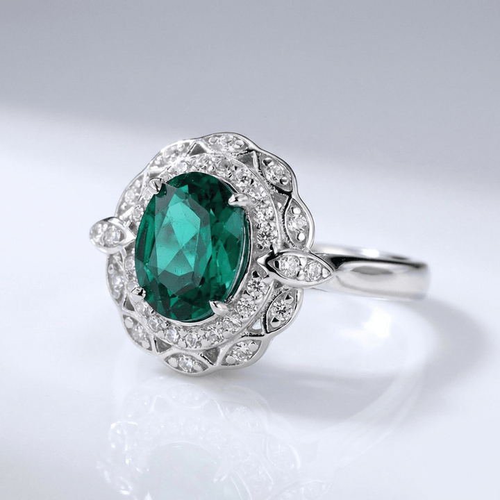VINTAGE EMERALD SILVER FLORAL RING - (ADJUSTABLE) by Harrison & James - ring product image 1