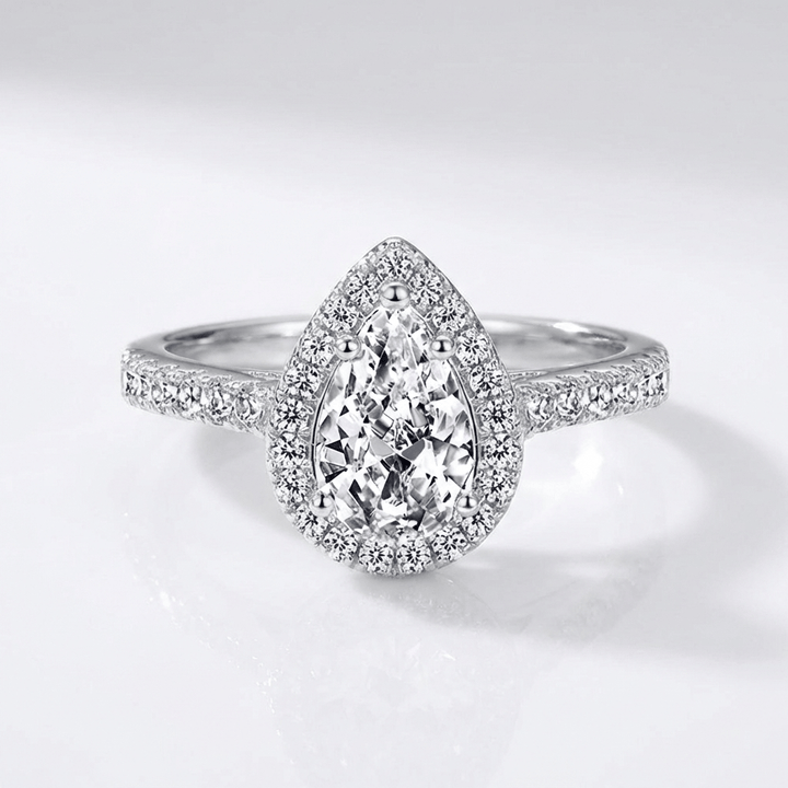 PEAR ZIRCONIA SILVER HALO RING by Harrison & James - ring product image 1