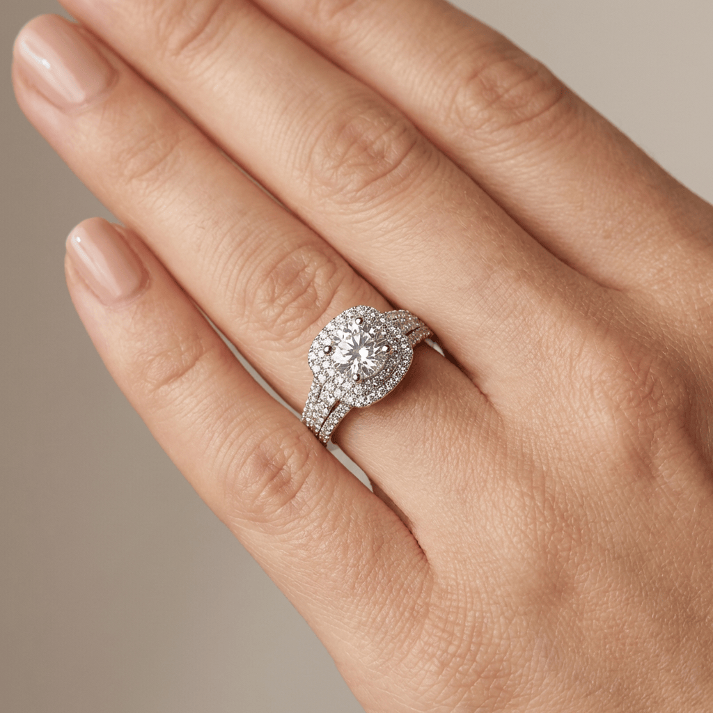 SILVER ROUND DIAMOND HALO RING by Harrison & James - ring product image 2