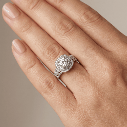 SILVER ROUND DIAMOND HALO RING by Harrison & James - ring product image 2