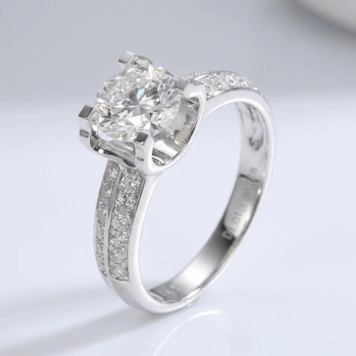SILVER ROUND DIAMOND PAVE SOLITAIRE RING - (ADJUSTABLE) by Harrison & James - ring product image 1